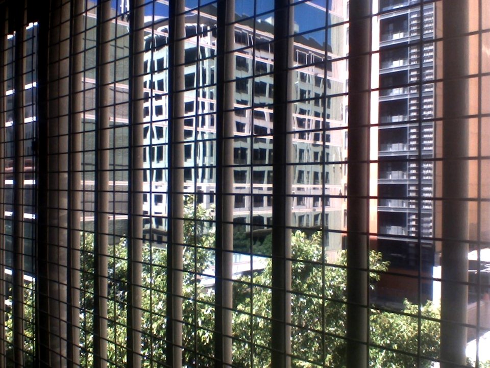 Reflected building, Topham Mall Carpark