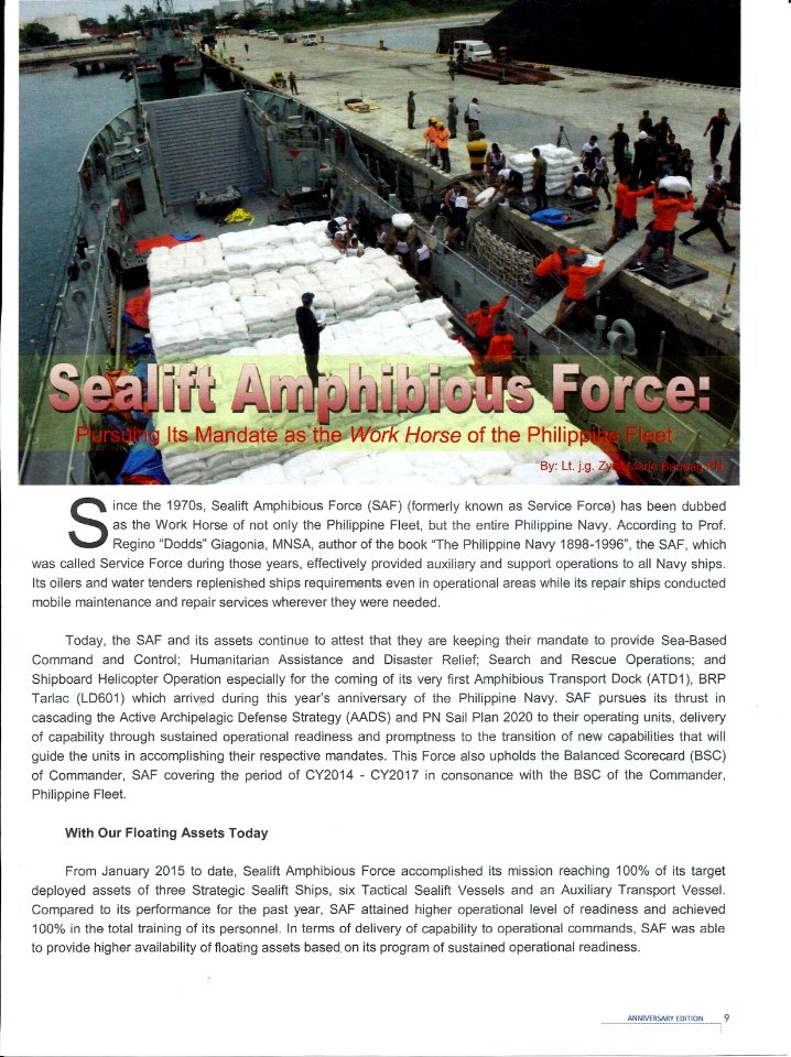 Sealift Amphibious Force: Pursuing its Mandate as the Work Horst of the Philippine Fleet by LTJG Zyra Marie Banaag (PN) p. 1 of 3