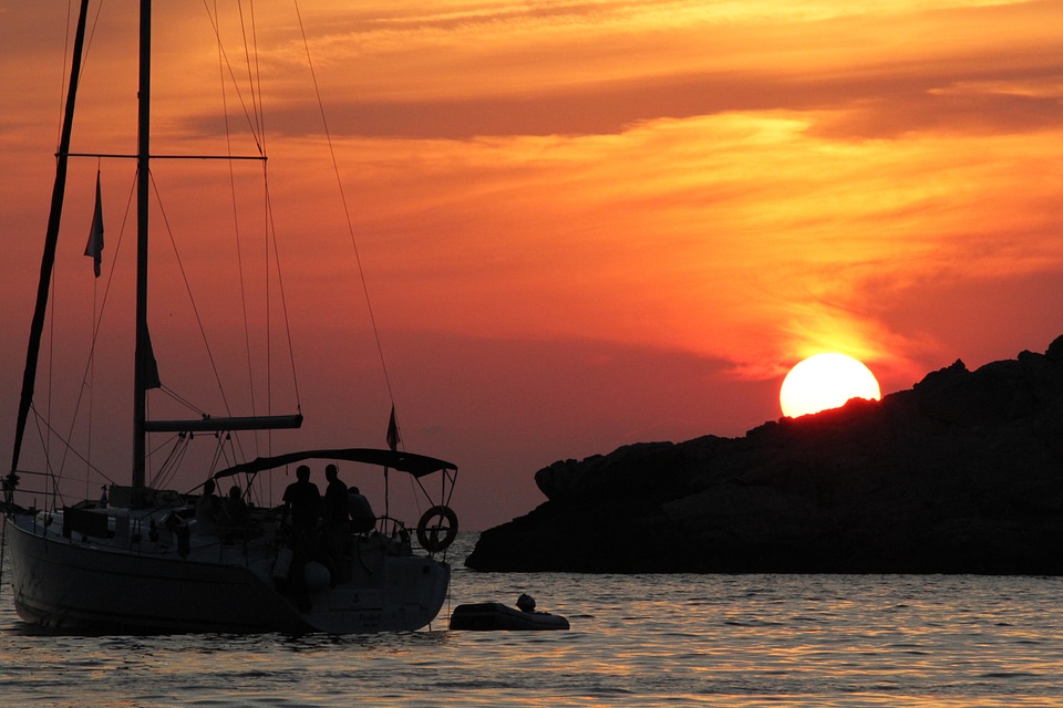 Sunset sea boat