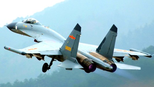 J-11 Fighter Aircraft Taking Off