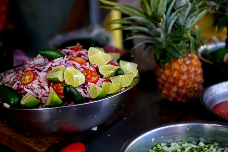 Onion, lemons and pineapple