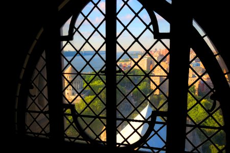 The dome of General Grant's Tomb is on the left; the tip of Riverside Church is on the right.