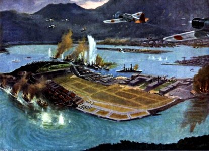 Ataque a Pearl Harbor, Hawaii - Pintura de Furujima Matsunosuke, 1943