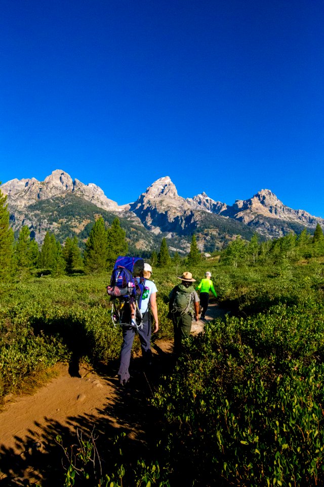 Visitors hiking with a ranger to Taggart Lake