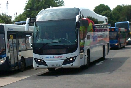ae10jtx, national express coach, coming into the canterbury bus station, (tuesday 7th of june 2016) photo