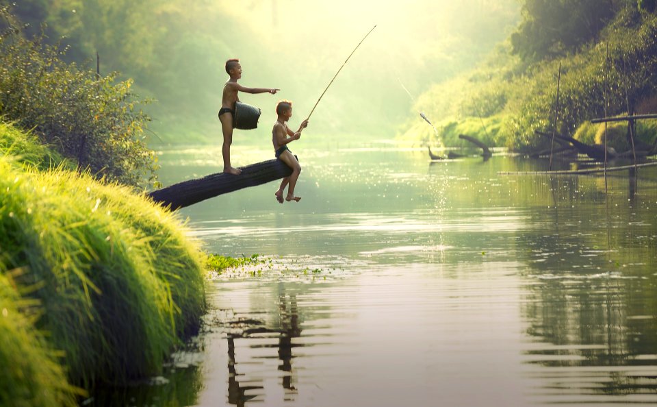 Children fishing, Cambodia