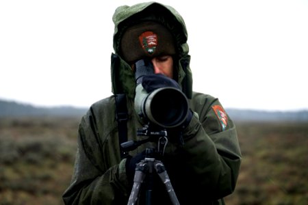 Ranger looking through spotting scope