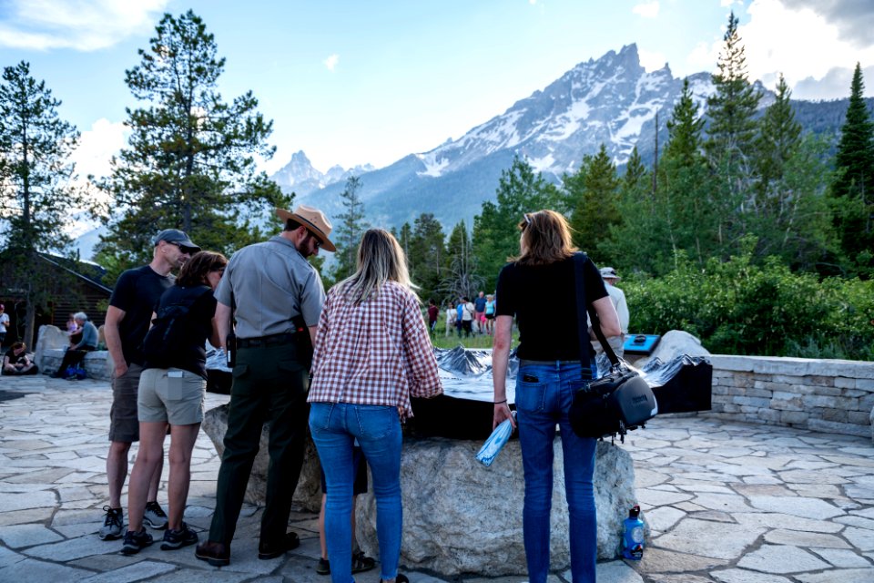Ranger and Visitors at Jenny Lake Area Bronze Relief Map
