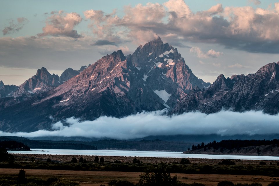 The Grand Overlooking Jackson Lake and Willow Flats