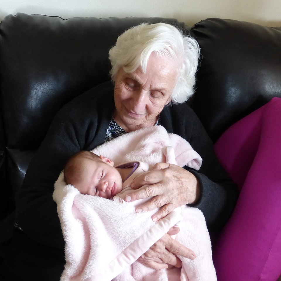 Grandparents newborn baby portrait