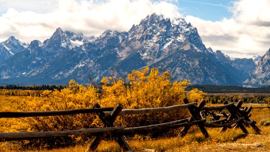 Buckrail fence in front of the Tetons
