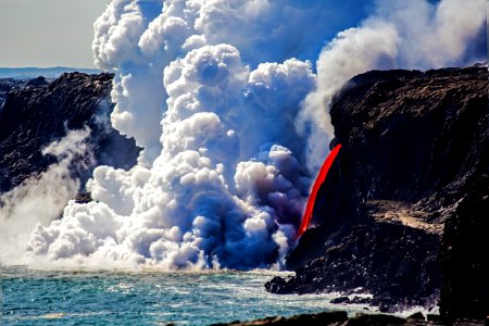 Lava "firehose" enters ocean at Kamokuna in Hawaii Volcanoes NP photo