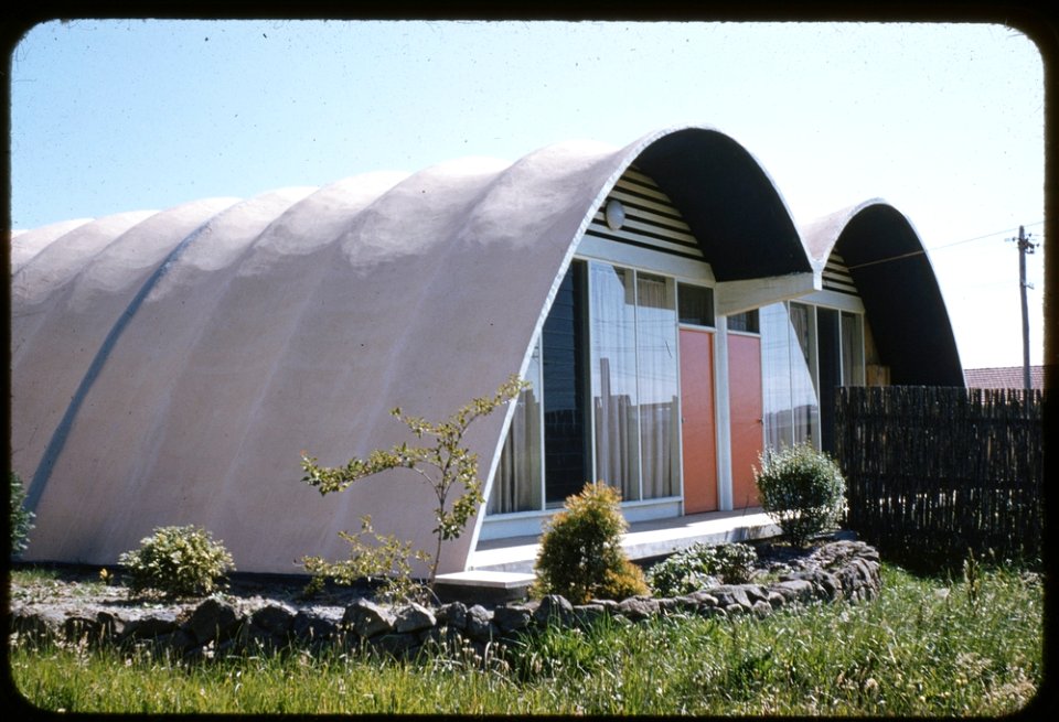 Homes 132 and 134 High Street Road near Cleveland Road corner, Ashwood, designed by Robin Boyd. 1953