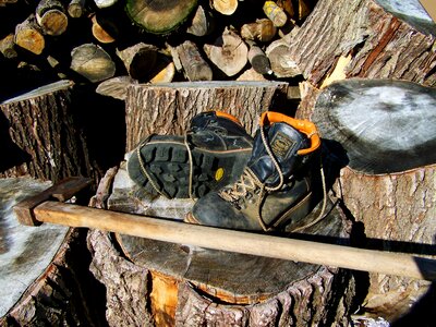 Boots axe wood-cutting photo