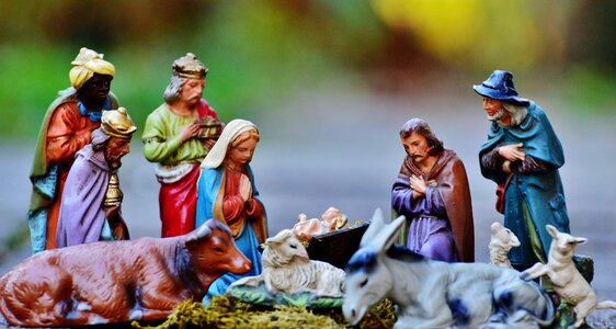 Nativity scene crib father christmas photo