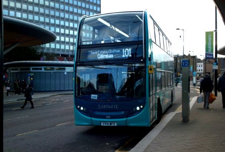 yy14wfz, sapphire bus at the chatham bus station, on route 101, (taken on the 30th of january 2016))
