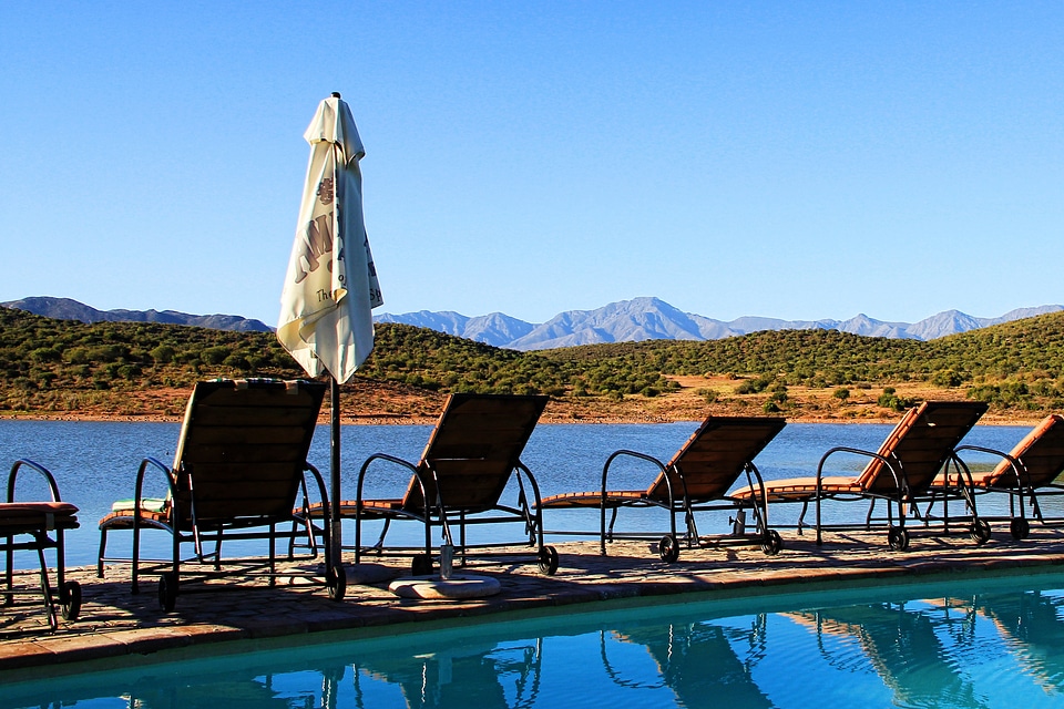 Pool deck chair sky