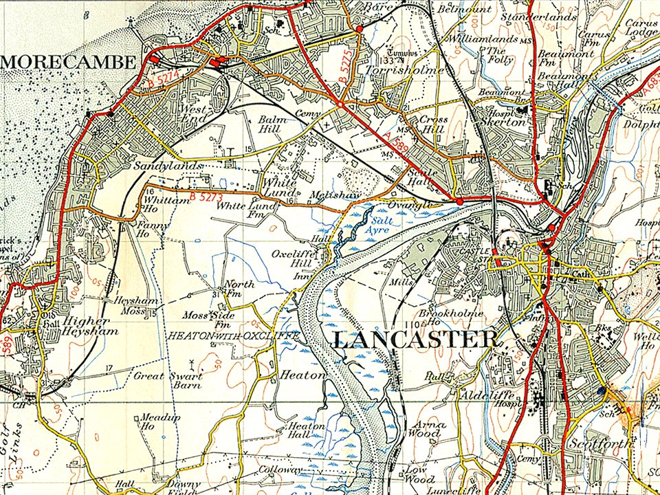 oldmap 1950s Morecambe and Lancaster OS 1in