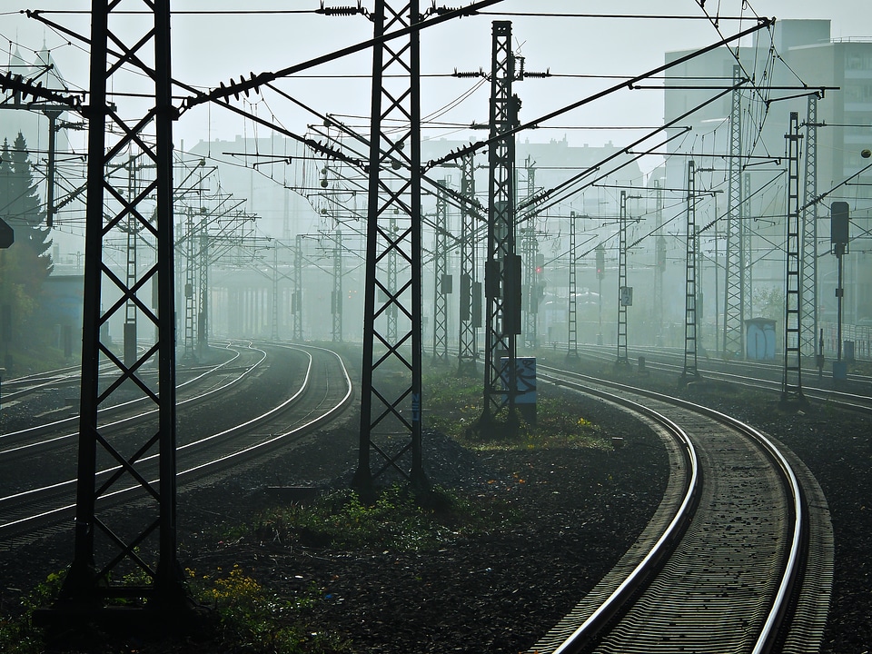 Railroad tracks rail traffic upper lines