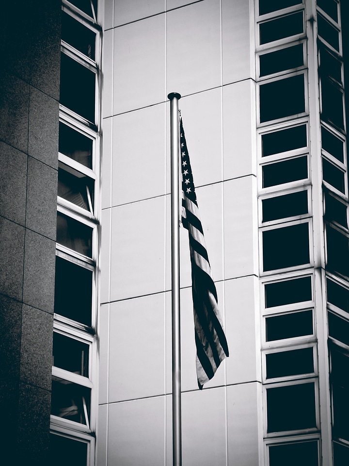Stars and stripes american flag black white