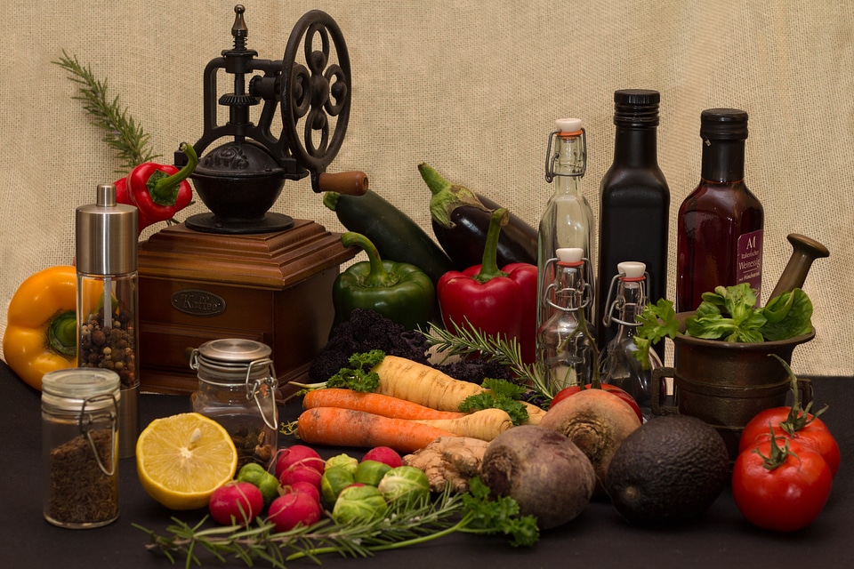 Vegetables bottles spice mill