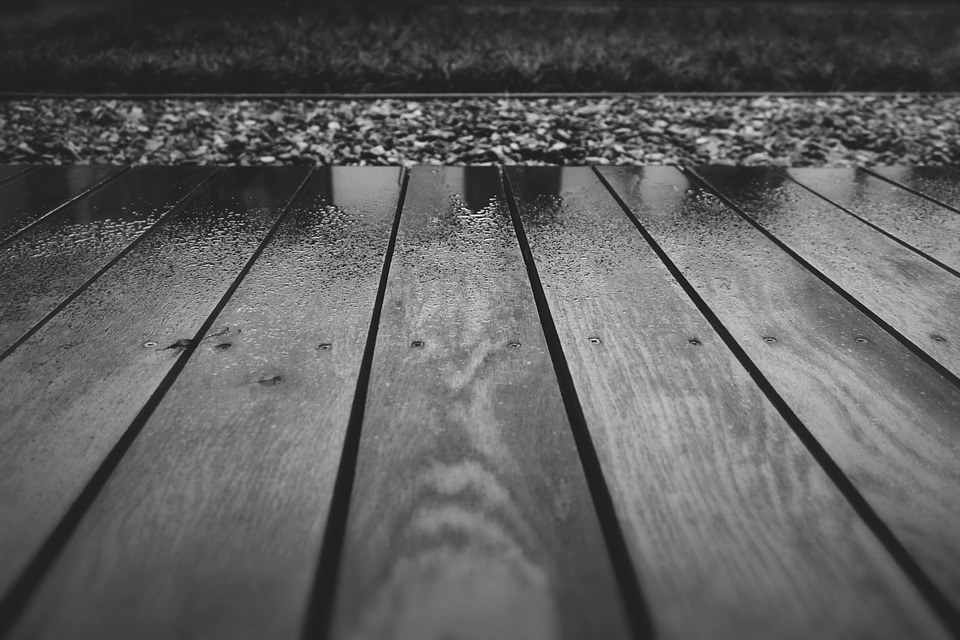 Wet raining black and white photo