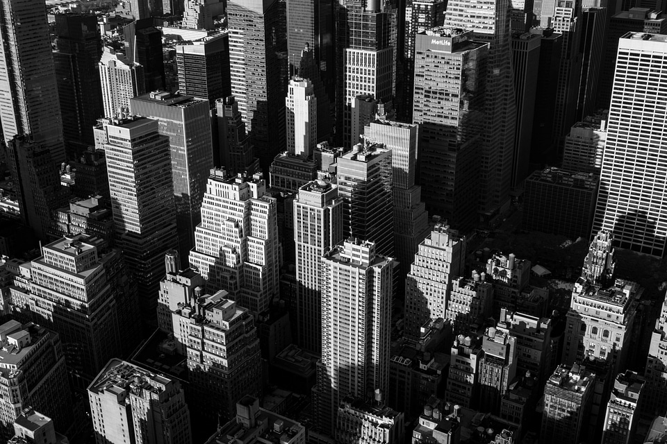 Cityscape skyscrapers aerial view