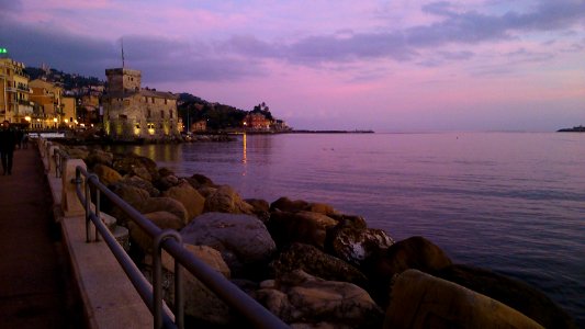 Rapallo promenade at sunset