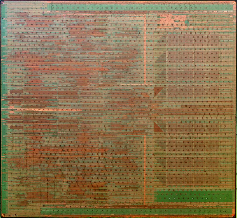 Intel Wolfdale-3M die shot (E7400) only top metal removed - internal light - high resolution - stitched