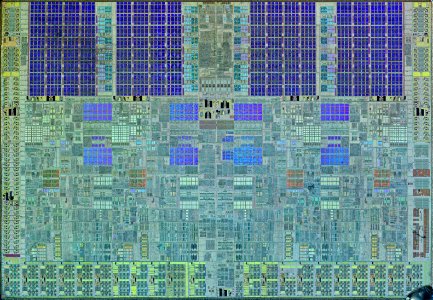 Intel Bloomfield / Gainestown die shot - etched - external light - high res - stitched