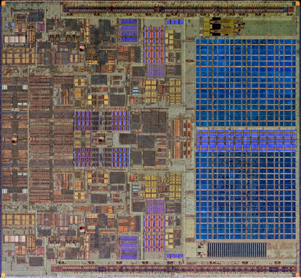 Intel Wolfdale-3M die shot (E7400) external light - high resolution - stitched