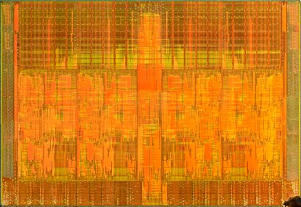 Intel Bloomfield / Gainestown die shot - top metal removed - external light - high res - stitched