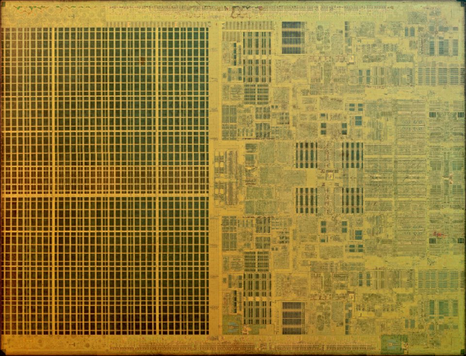 Intel Conroe (Core 2 Duo) die shot - high resolution - stitched internal light