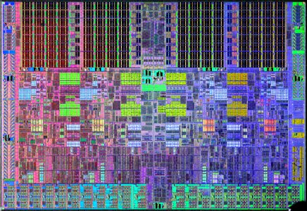 Intel Bloomfield / Gainestown die shot - etched