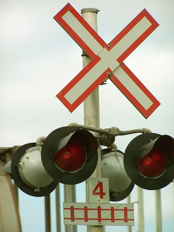 Railway crossing train stop photo