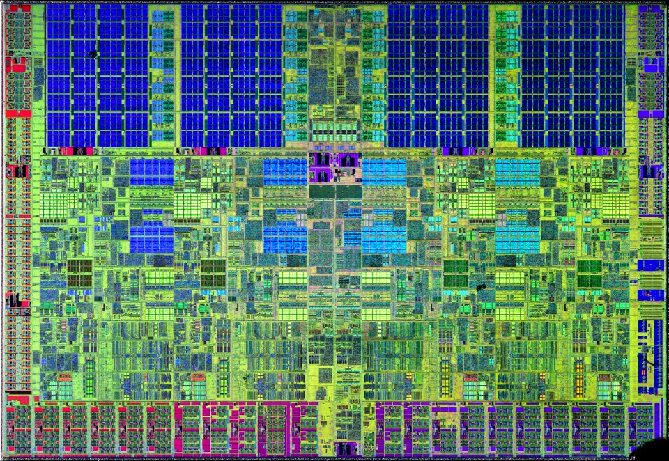 Intel Bloomfield / Gainestown die shot - etched