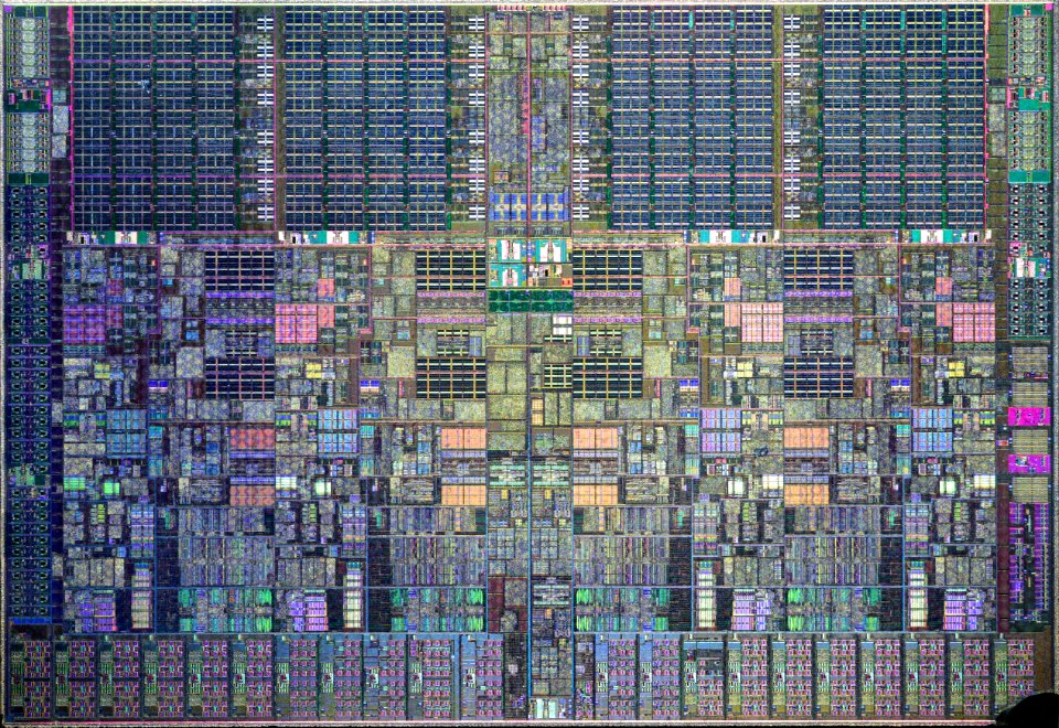 Intel Bloomfield / Gainestown die shot - etched