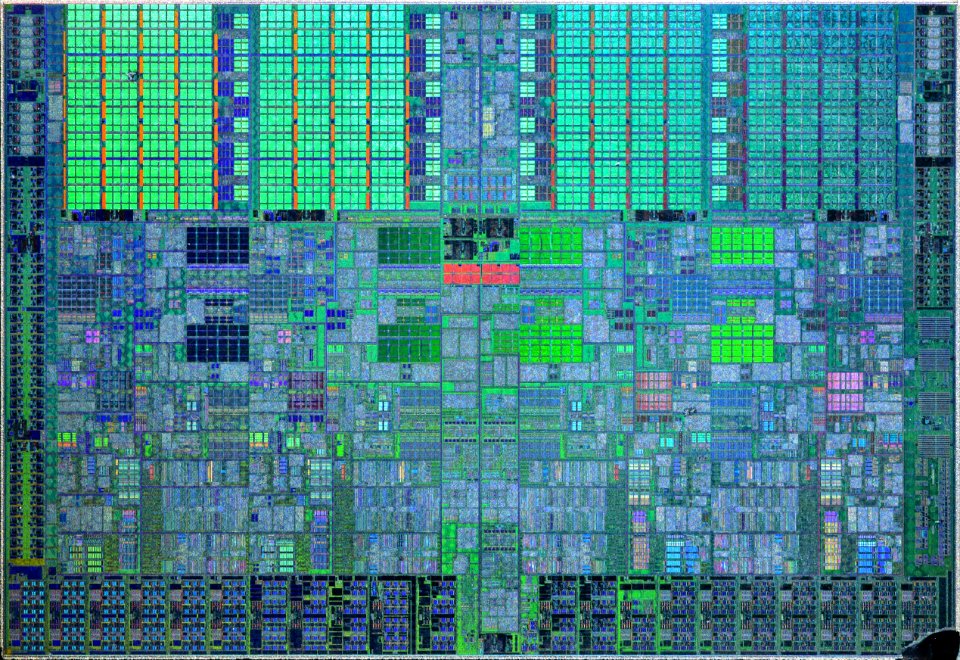 Intel Bloomfield / Gainestown die shot - etched