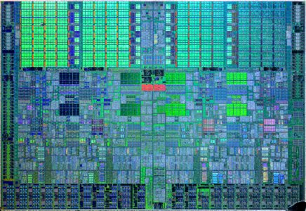 Intel Bloomfield / Gainestown die shot - etched