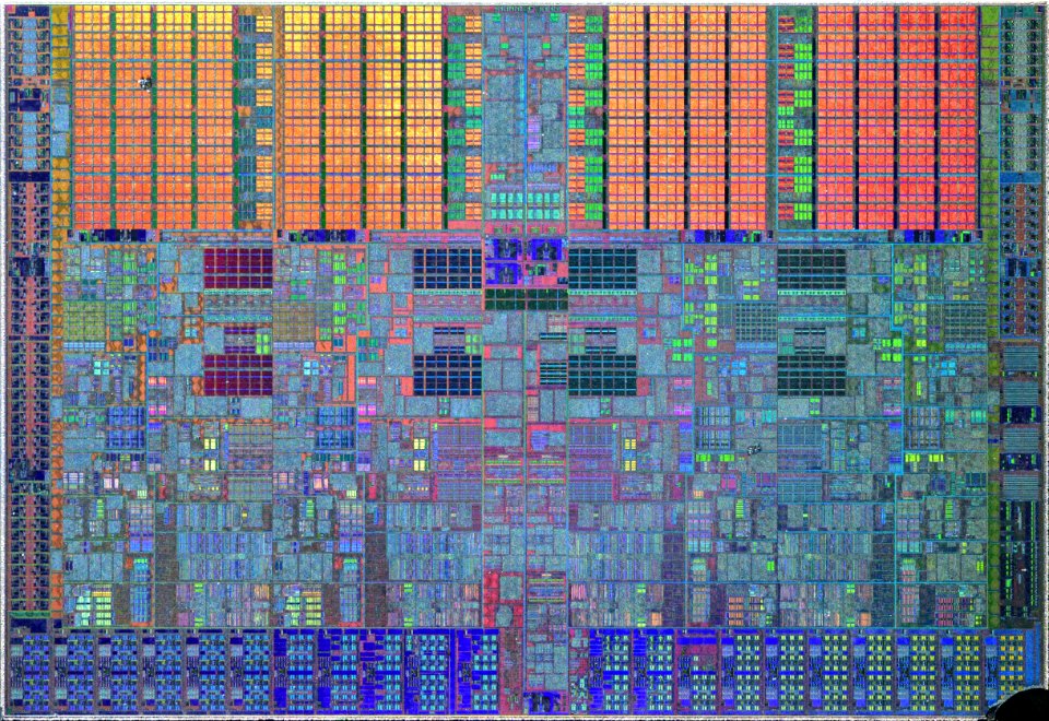 Intel Bloomfield / Gainestown die shot - etched