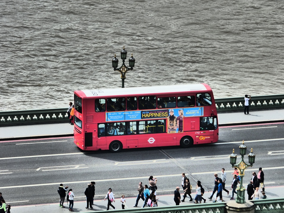 Double decker bus street scene traffic