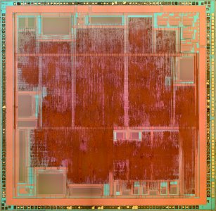 Fujitsu MB87J4030 die shot - top metal - stitched
