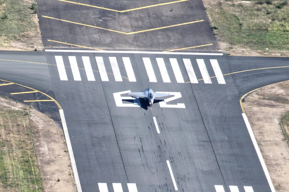 Dassault Rafale lined up on runway 29, ready for departure