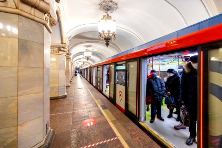 new futuristic subway train 81-775/776/777 moscow 2020 at komsomolskaya metro station photo