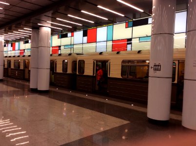 metro train 81-717/714.5 A retro train Sokolniki at the metro station Rumyantsevo