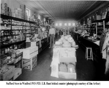 Stafford Store in Winifred 1915-1920 E.B. Hunt behind counter PHOTO courtesy of Jim Arthur