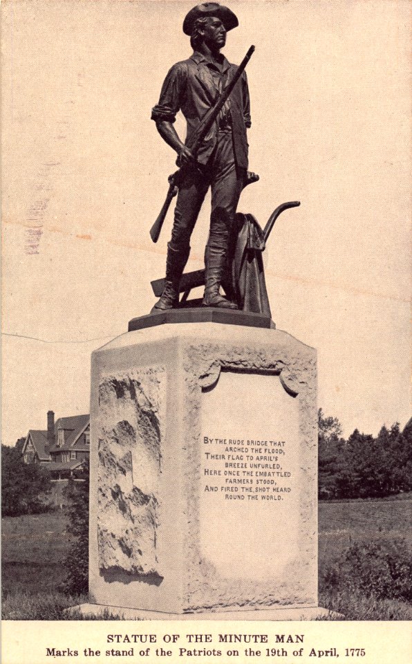 STATUE OF THE MINUTE MAN MARKS THE STAND OF THE PATRIOTS ON THE 19TH OF APRIL 1775