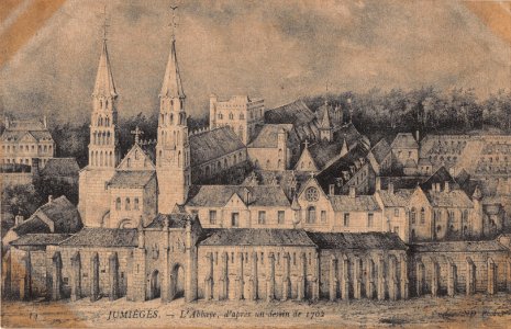 14 JUMIEGES - L'ABBAYE D'APRES UN DESIN DE 1702