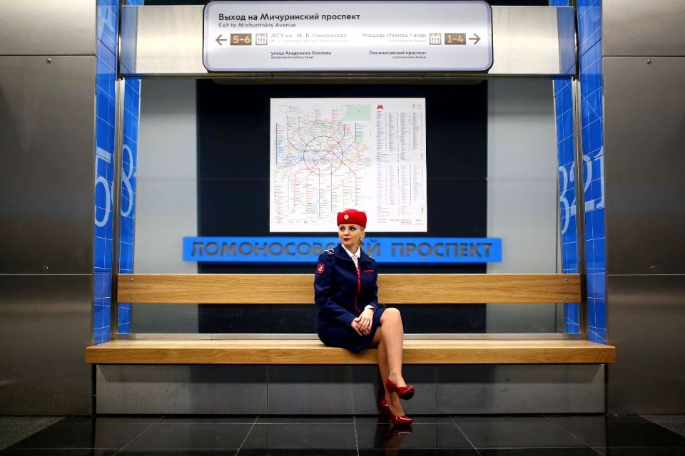 a pretty girl who works as a duty officer at the Lomonsovsky Prospekt metro station before the opening