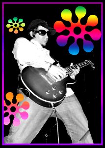 psychedelic flowers guitar player